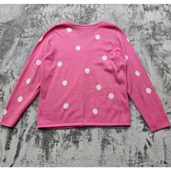 Quacker Factory Sweater Womens S Pink White Polka Dot V-Neck Buttons Preppy - Picture 4 of 10